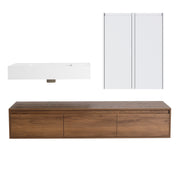 Brown Ebony Wall-Mounted Bathroom Vanity with Resin Sink and 2-Side Cabinet, 3-Soft Close Drawer, Plywood