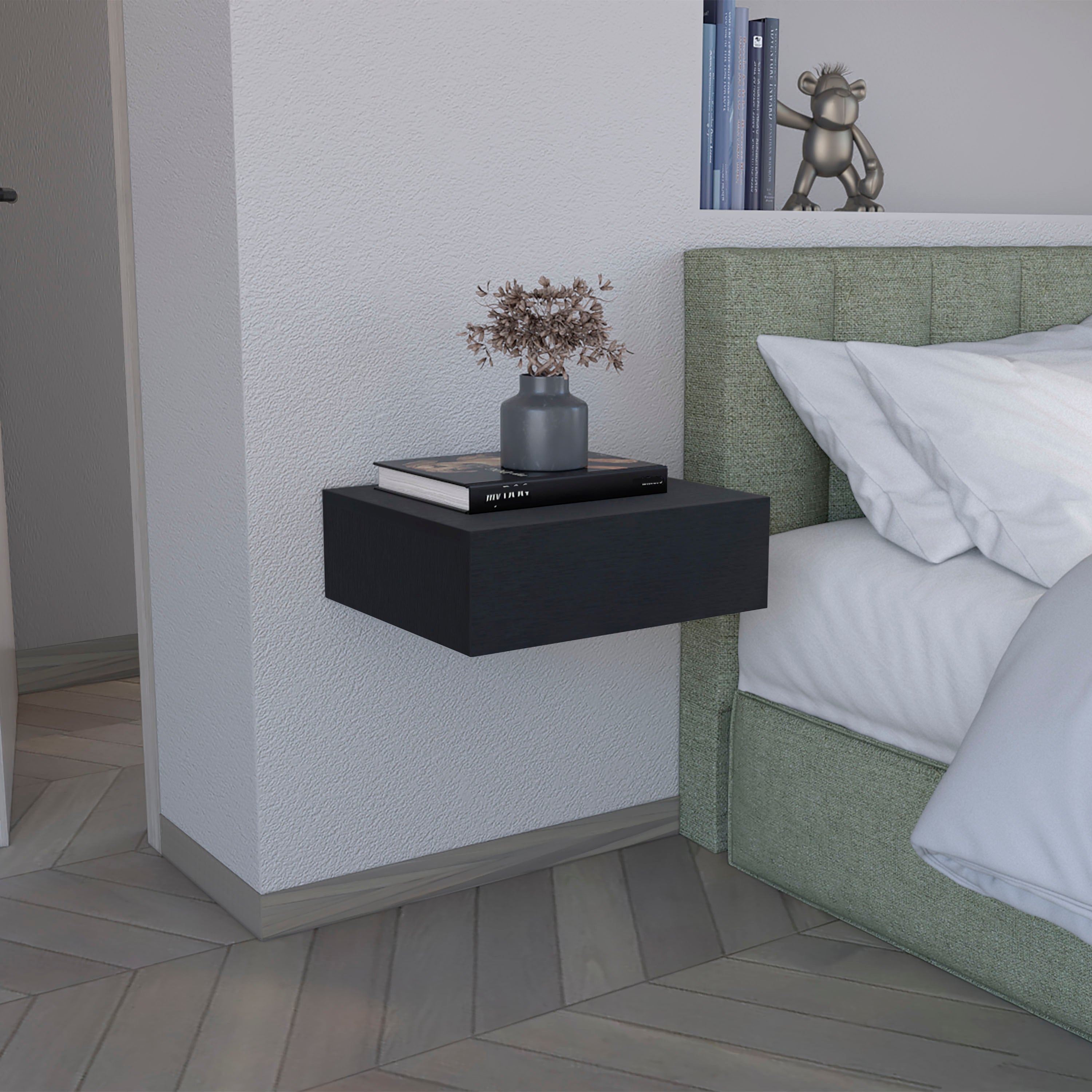 Floating Nightstand 5'H, Modern Wall-Mounted Bedside Shelf with Drawer, Black