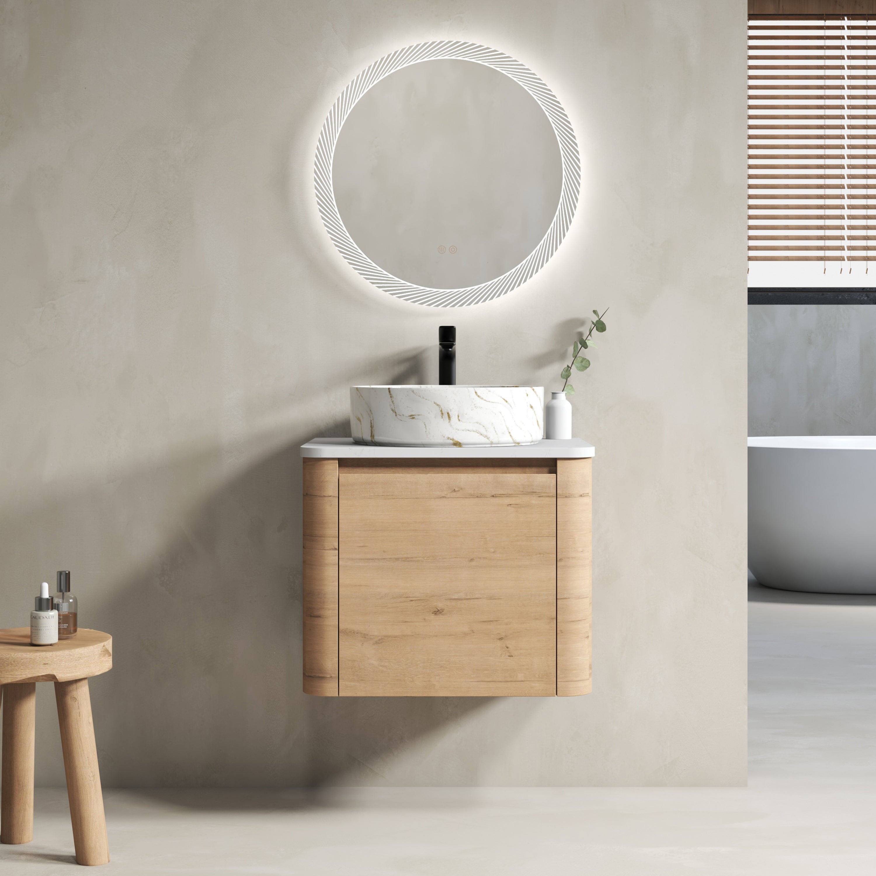 24'' Wall-Mounted Bathroom Vanity With Ceramic Art Sink & 1-Soft-Close Door, KD-Packing, Plywood