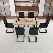 59 ' Dining Table Rural Industrial Rectangular MDF Light Wood Set and PU Armless Dining Chair Set, 6-piece. Kitchen Black Metal Table Leg Dining Chair Set