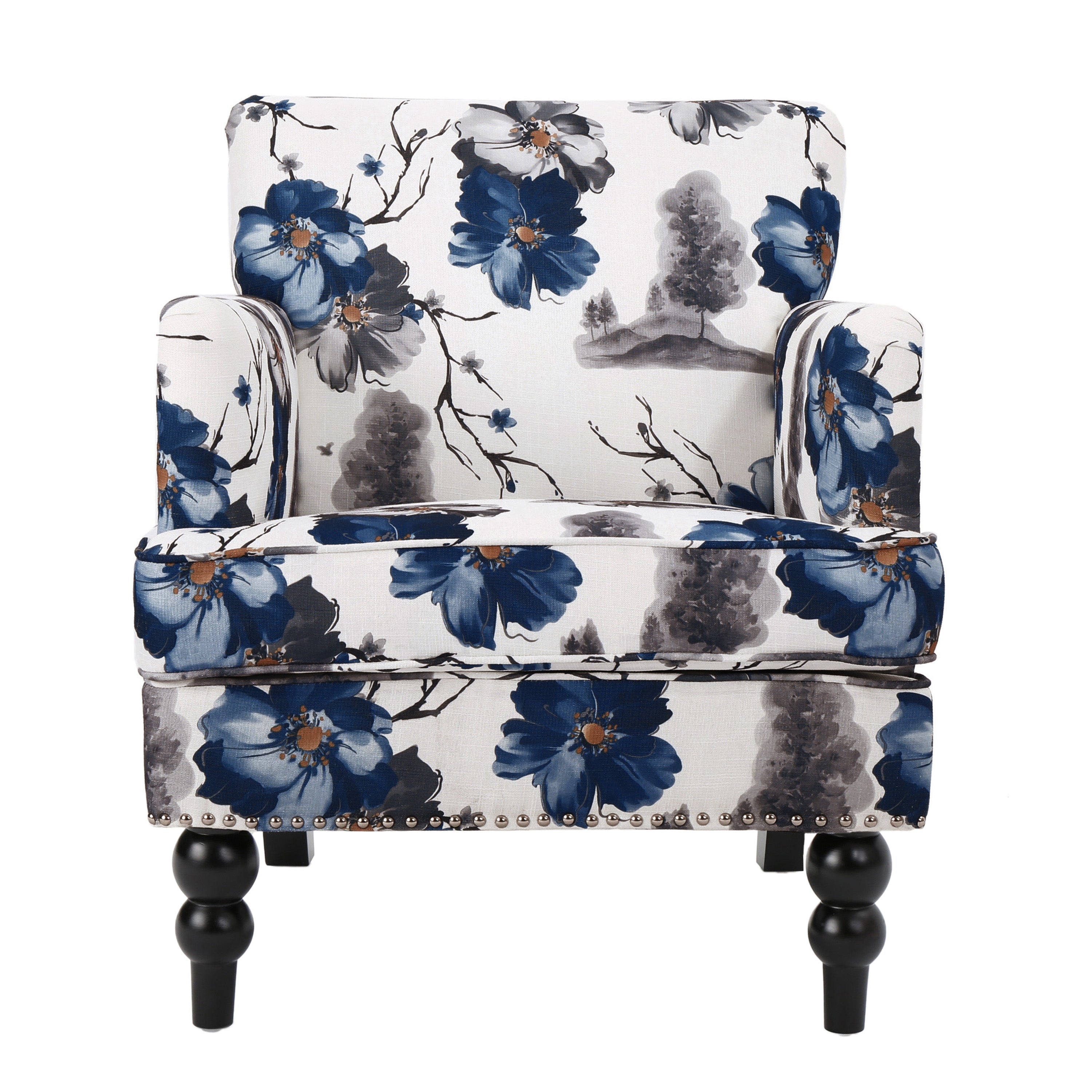 Club Chair with Tapered Birch Wood Legs, Multicolor