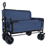 3-in-1 Convertible Folding Wagon Cart with Bench Seat & Storage - 500lbs Heavy-Duty Utility Wagon, 180L Capacity All-Terrain Wheels for Camping, Beach, Sports, Garden, dark blue