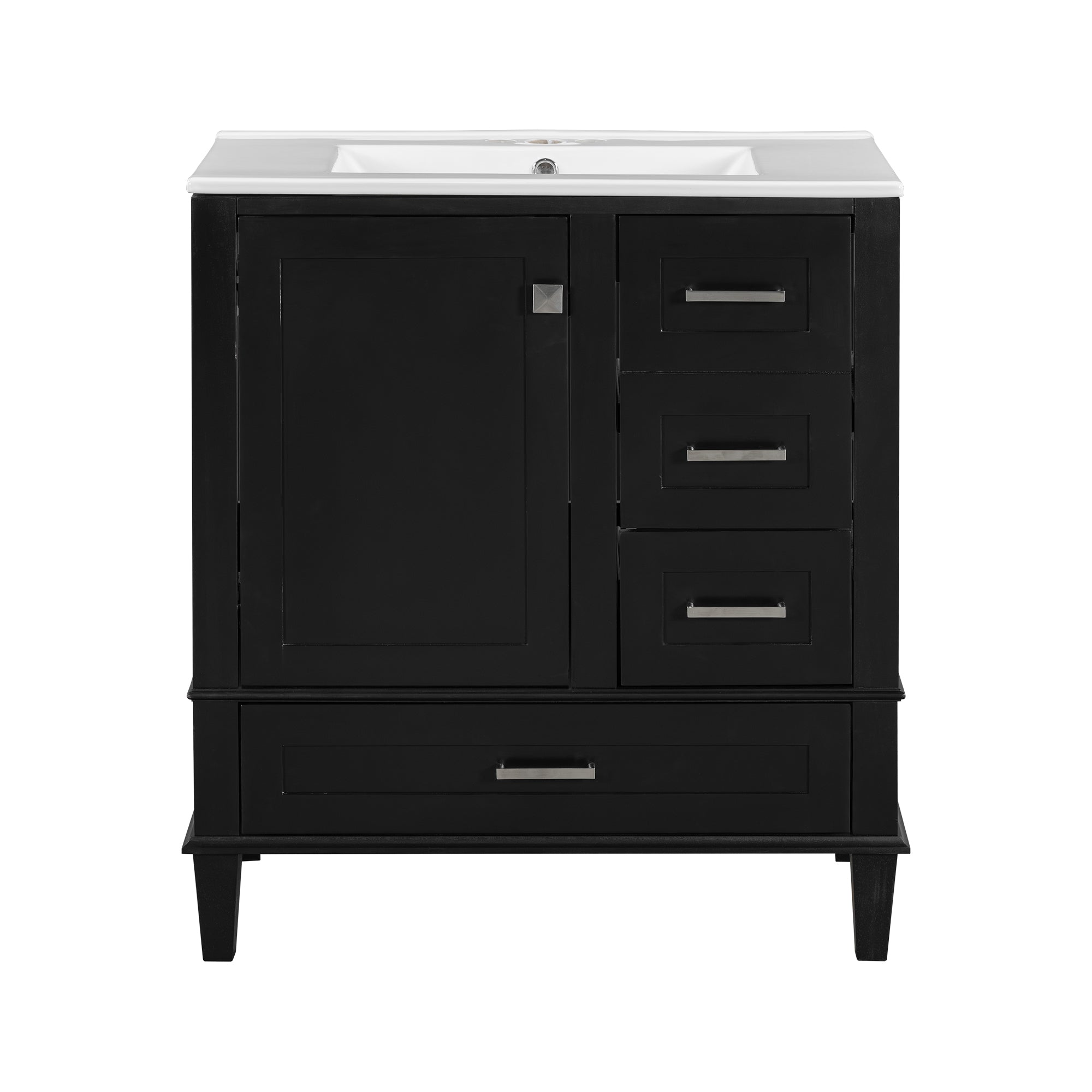 Modern Black Bathroom Vanity with Sink Combo Set, Solid Wood Frame, Soft Closing Door, 3 Drawers, 30 Inch