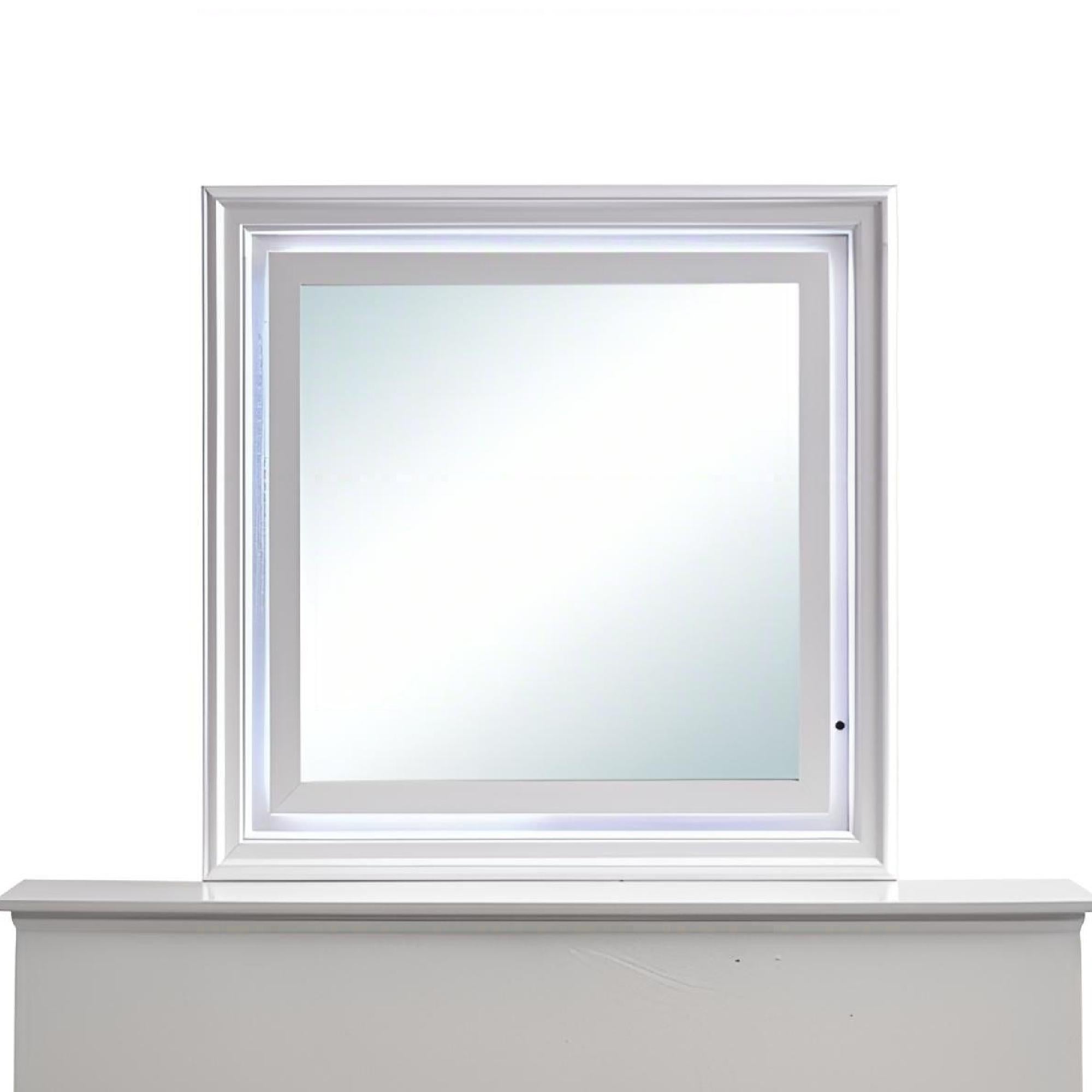 Verona G6735-M Mirror in Pearl White with Premium Low-Distortion Glass, Modern Bedroom Accent, 38 x 38 Inch