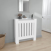 Radiator Cover Cabinet with Slatted Panel, Modern Home Furniture for Heating Units, Ventilated Decorative Enclosure, White