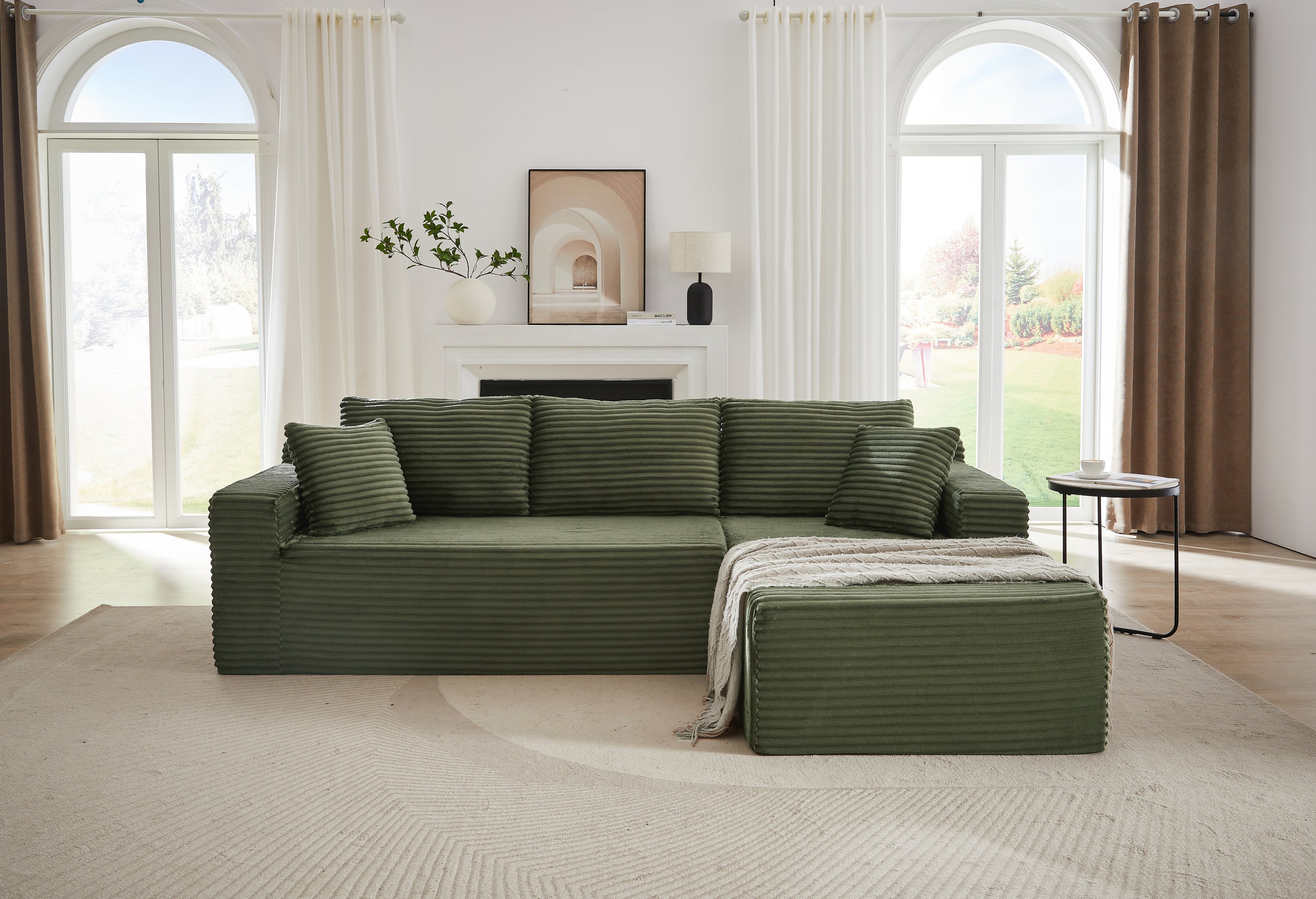 L-Shaped Cloud Sectional Sofa with Deep Seat,No Assembly Required,Modular Couches Sleeper for Living Room,Bedroom,Apartment,Green