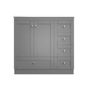 36 Inch Shaker Style Free-Standing Bathroom Vanity Cabinet with Ceramic Sink, Soft-Close Drawers, Soft-Close Doors, Gray MDF