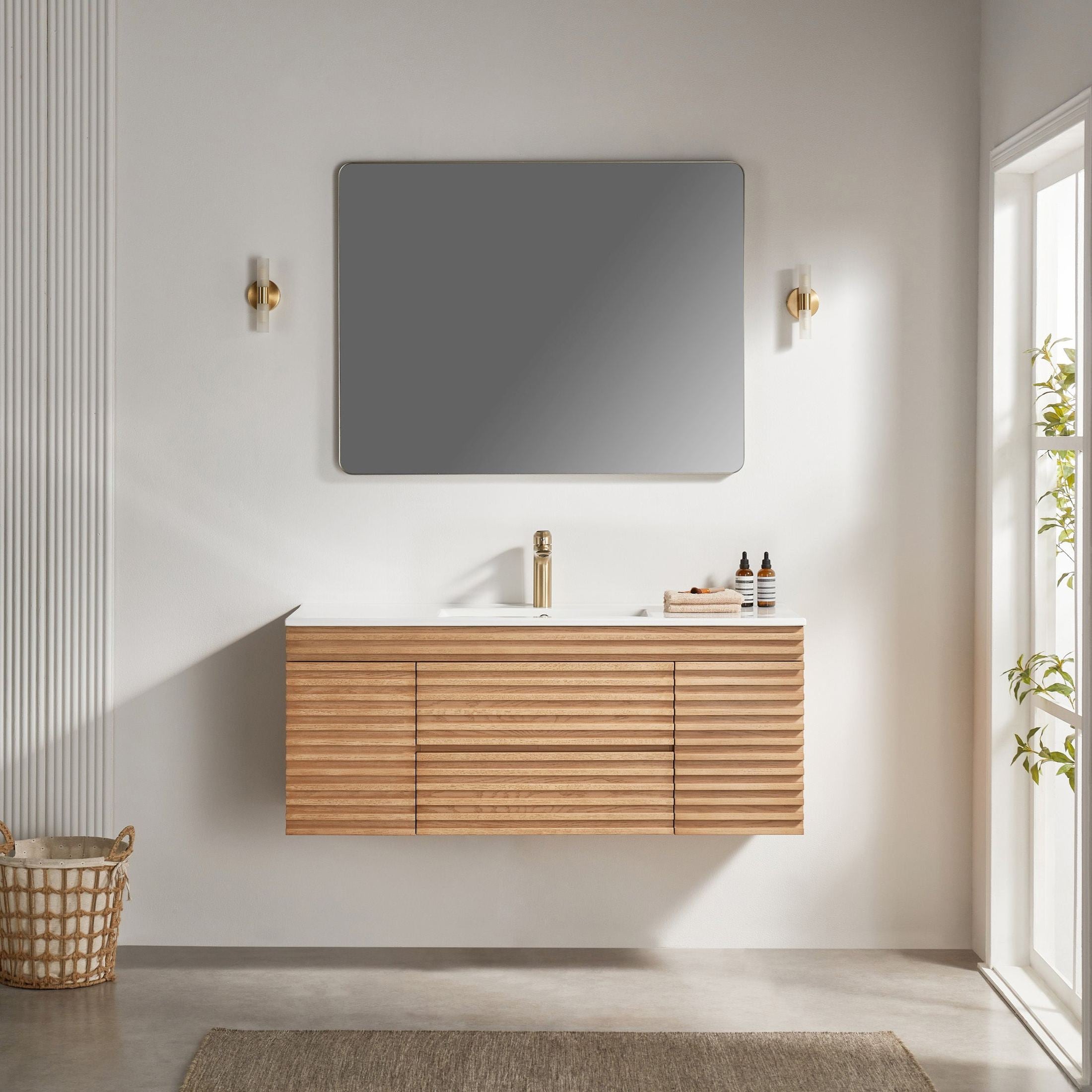 48' Wall Mounted & Floating Single Vanity with Ceramic Sink