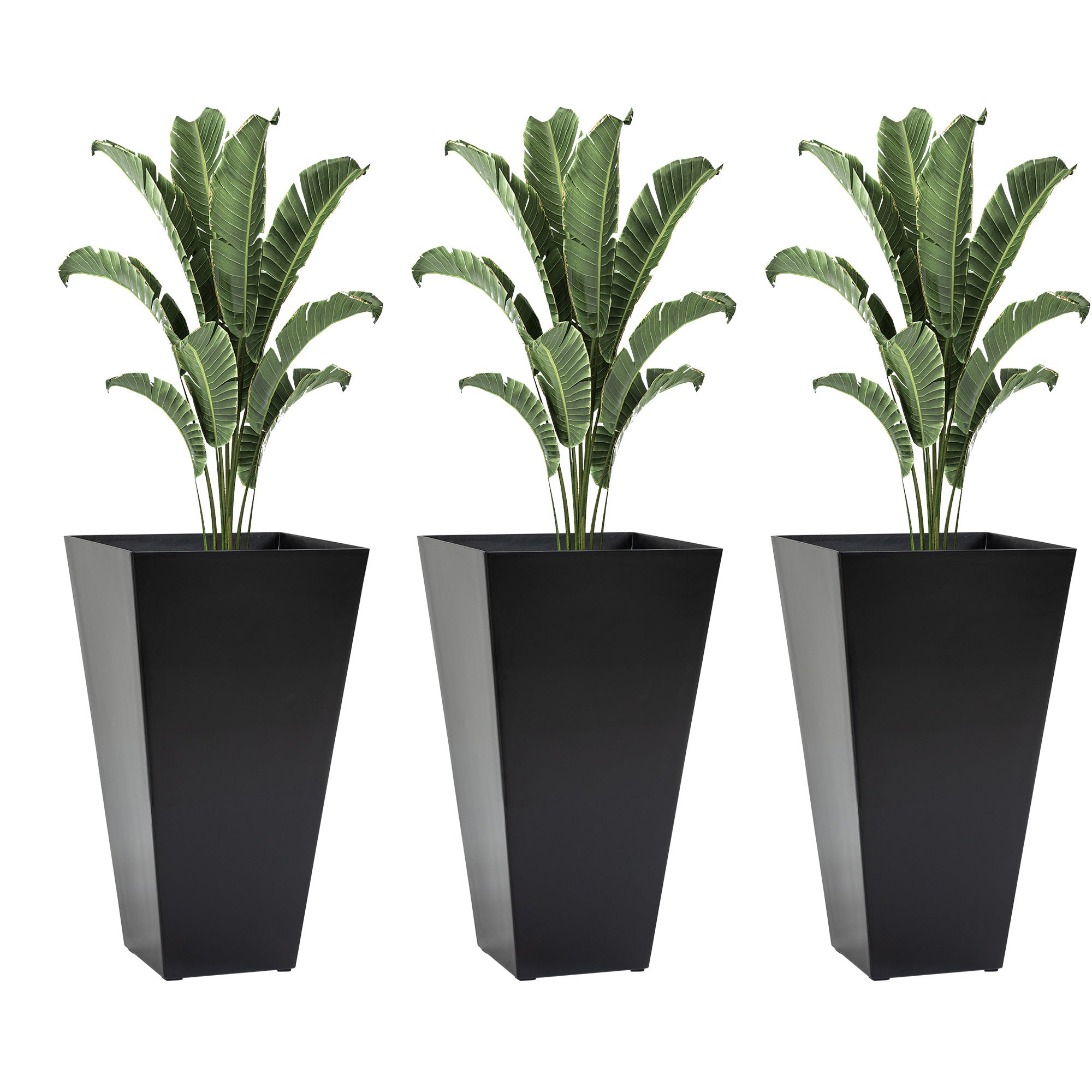 Outsunny Modern Tall Planters Set of 3 with Self-Drainage Black Polypropylene 28 Inches