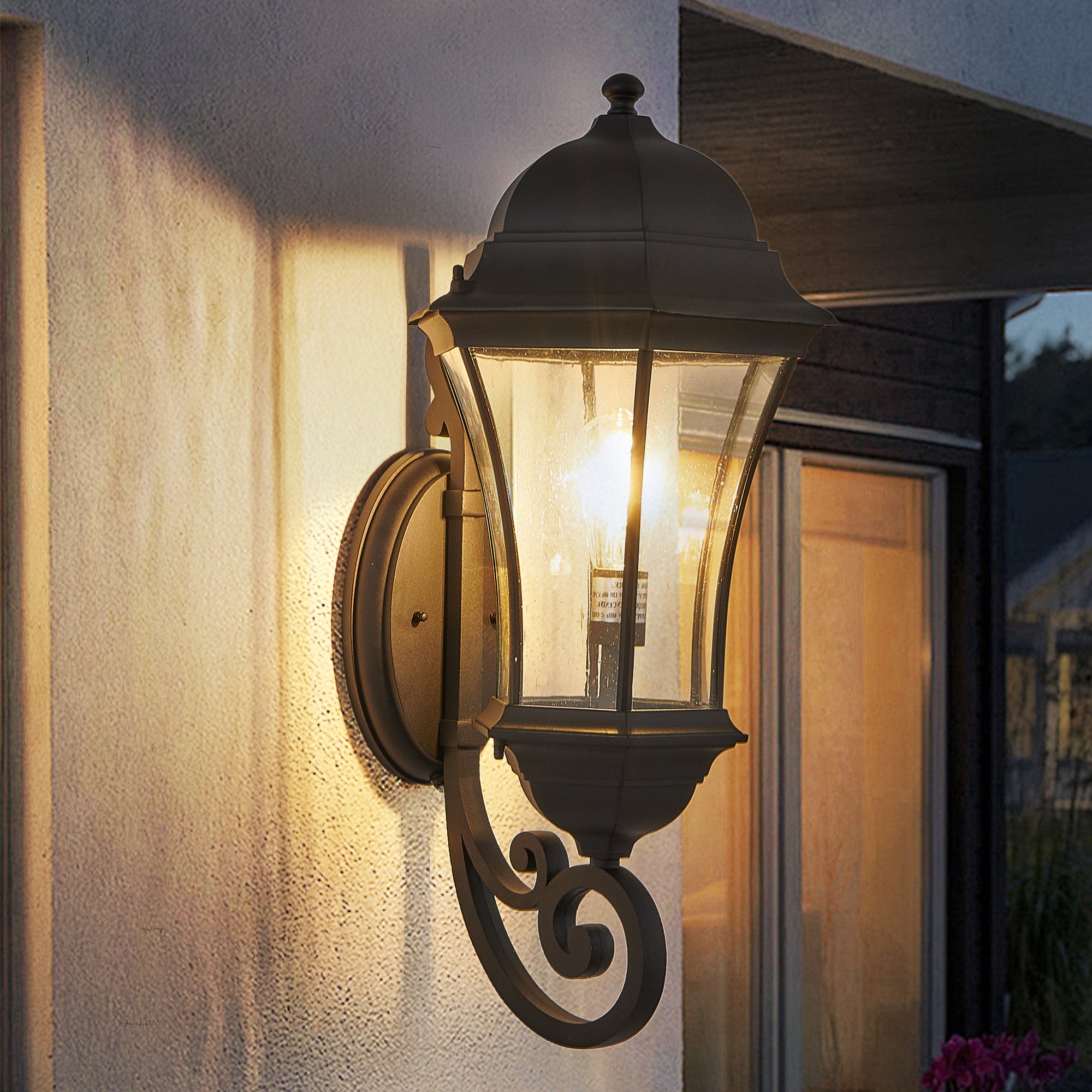 27'(H) 1-Pack Outdoor Wall Lantern with Dusk to Dawn Sensor, Black Weatherrproof Exterior Light Fixture with Clear Bubble Glass, Vintage Wall Sconce for Porch, Patio, Entryway, and Garage (No Bulb)