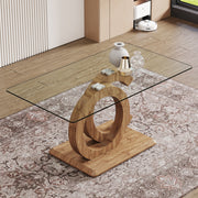 Large modern minimalist rectangular glass dining table suitable for 6-8 people with a 0.39 'tempered glass tabletop, wood color MDF OC stand and metal base for kitchen F-OC,W1151S01332/W1151S02855