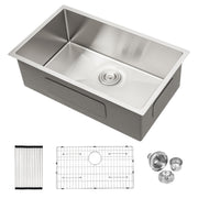 Brushed Nickel 33 Inch Undermount Stainless Steel Kitchen Sink - Single Bowl 16 Gauge, 10 Inch Deep Basin