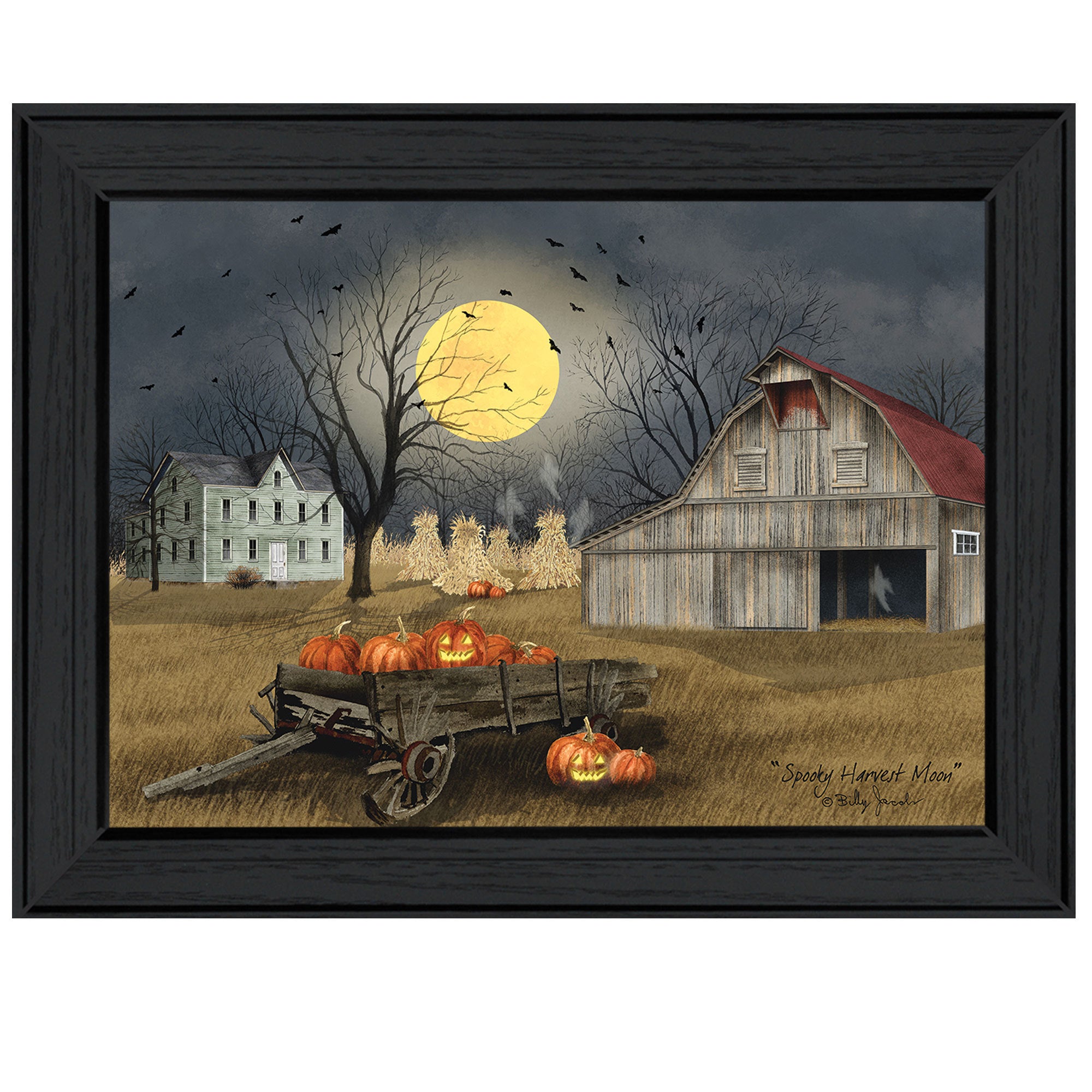 'Spooky Harvest Moon' By Billy Jacobs, Ready to Hang Framed Print, Black Frame