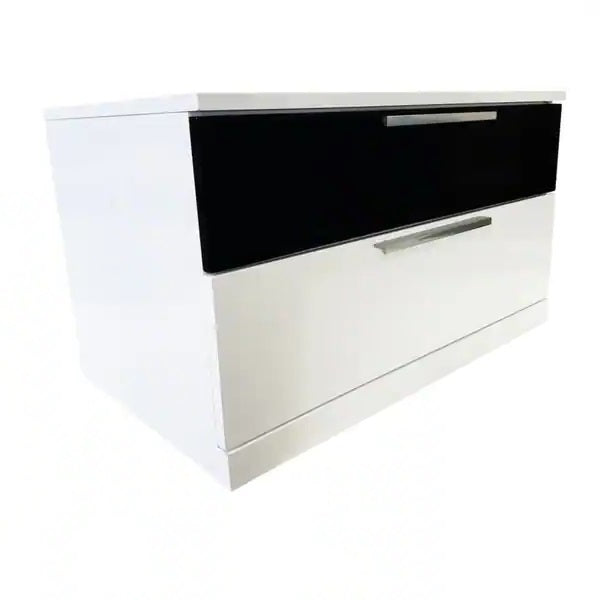 Modern Bedroom 2-Drawer Nightstand, White/Black Lacquer Finish Bedside Table