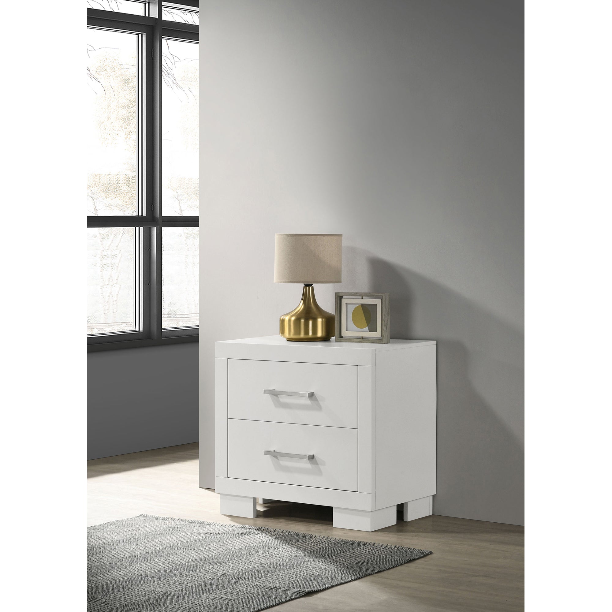 Copper White 2-Drawer Rectangular Nightstand with Bar Handle Pulls