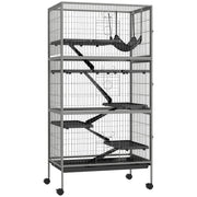 PawHut 63' 6-Tier Small Animal Cage, Ferret Cage, Large Chinchilla Cage with Hammock Accessory & Heavy-Duty Steel Wire, Small Animal Habitat with 6 Doors, Removable Tray, Gray