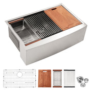 Farmhouse Kitchen Sink 33 Inch Stainless Steel Apron Front Basin with Workstation, Brushed Nickel