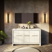 White Double Bath Vanity 60 in. W x 20 in. D, with White Quartz Top