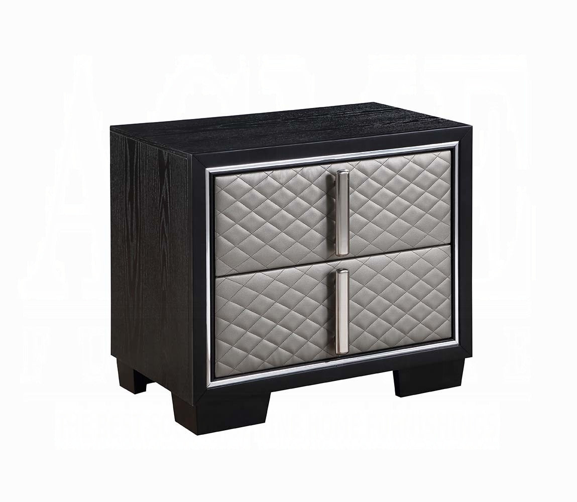 Silver and Black 2-Drawer Nightstand