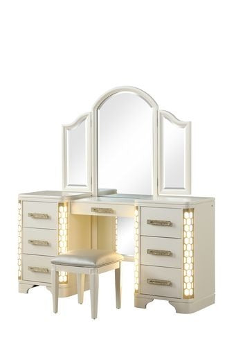 JASMINE Vanity Set with side LED lightning made with Wood in Beige(NJ INVENTORY)