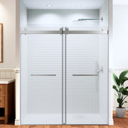 Frameless Double Sliding Shower Door 68'-72' W x 76' H ,  Shower Glass Door with 5/16' (8mm) Clear SGCC Tempered Glass, Explosion-Proof Film, Stainless Steel Hardware--Brushed Nickel