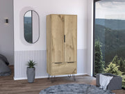 Closet, One Drawer, Double Door Cabinet , Hairpin Legs, Light Oak