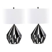 Geome Tri 28' Contemporary Metal Table Lamp in Matte Black Metal with White Linen Shade from Grandview Gallery by LumiSource - Set of 2