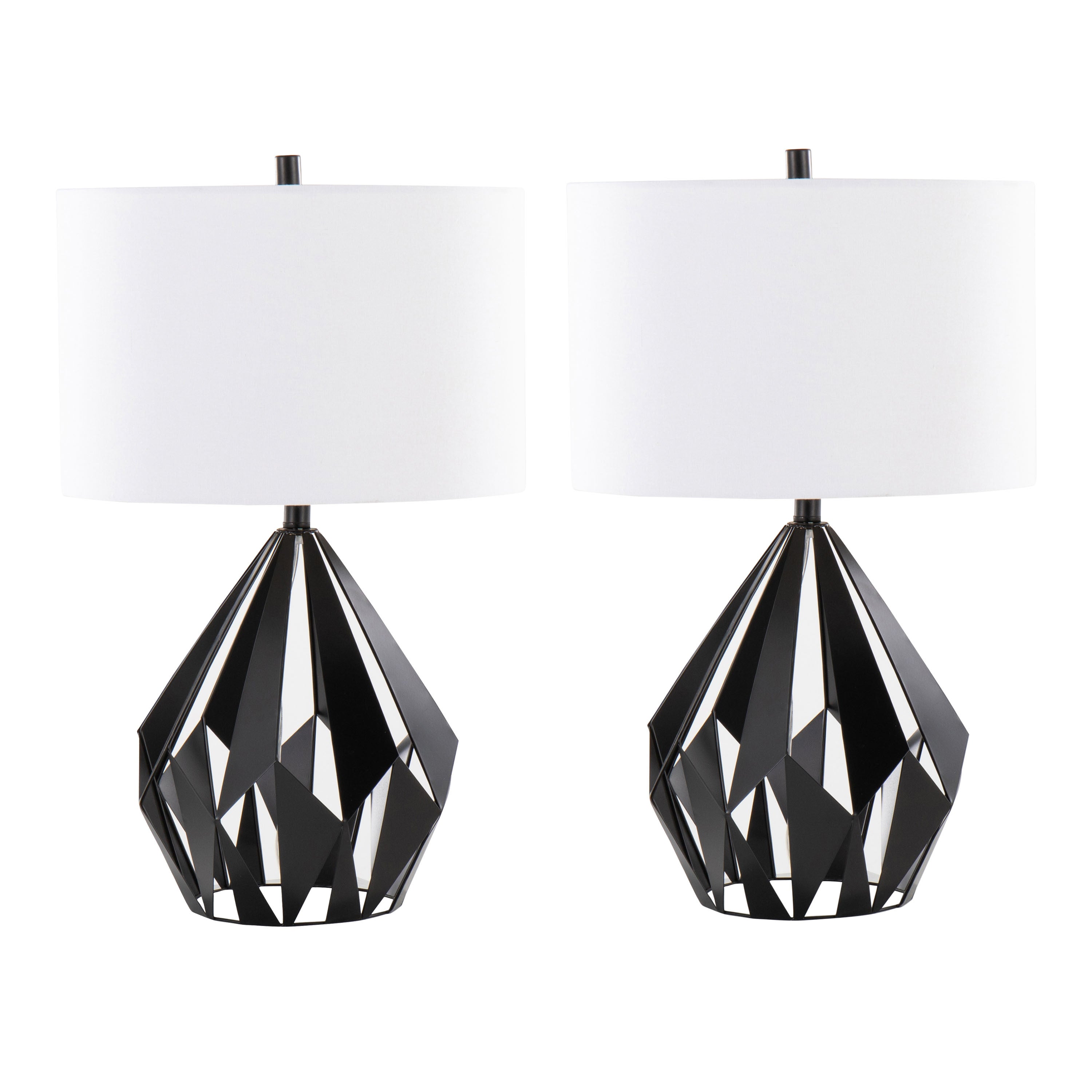 Geome Tri 28' Contemporary Metal Table Lamp in Matte Black Metal with White Linen Shade from Grandview Gallery by LumiSource - Set of 2