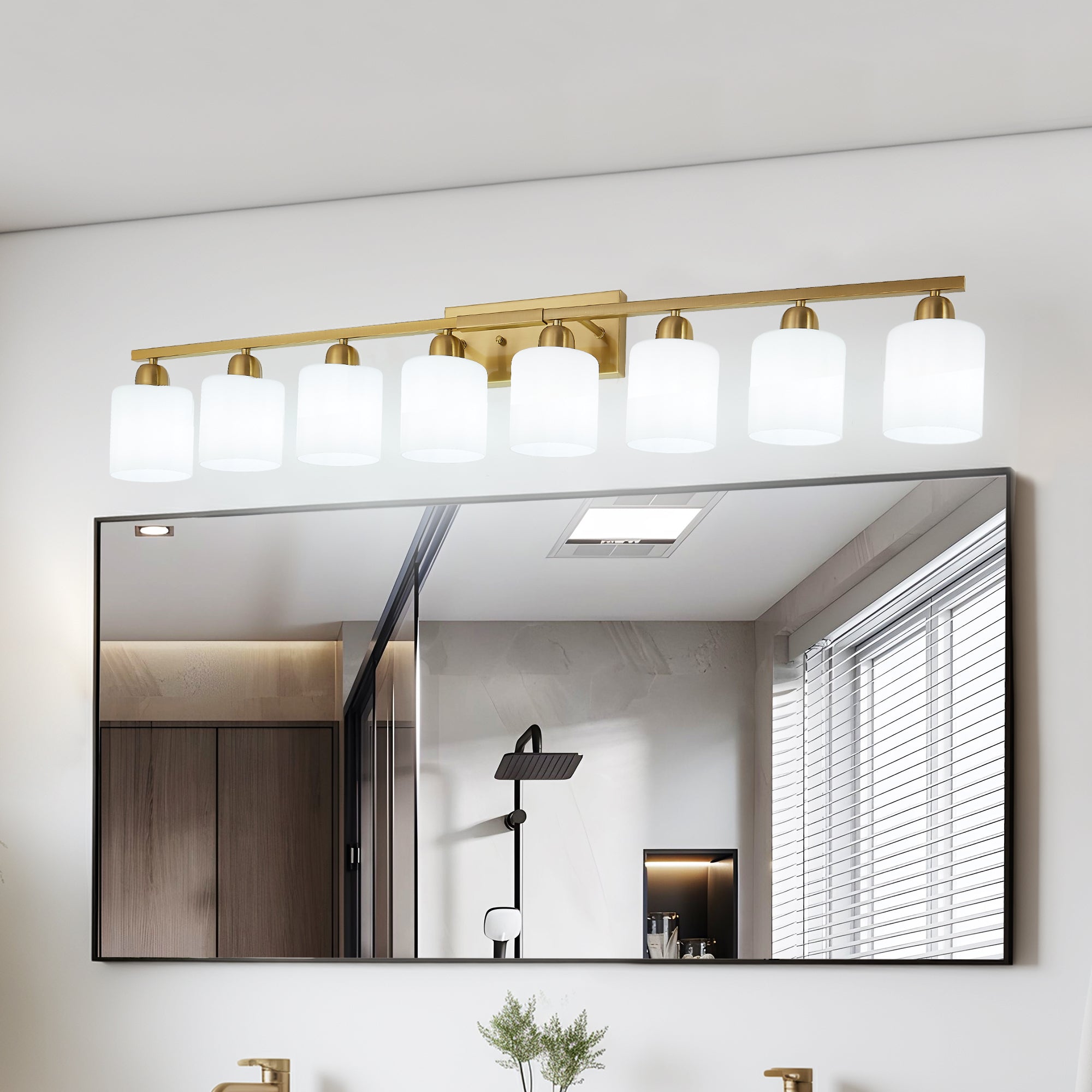 52inch Gold Bathroom Light Fixtures, Modern Bathroom Vanity Light with Milky White Glass Shade, Gold Wall Lamp Sconces for Mirror Bedroom, Living Room Hallway