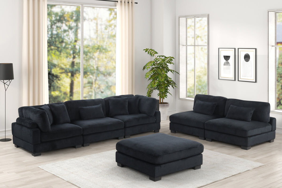 Bentley Modern Style Modular Sofa+Loveseat+Ottoman unique layout made with Corduroy fabric and wood in Black Setup-3 (NJ Warehouse Inventory)