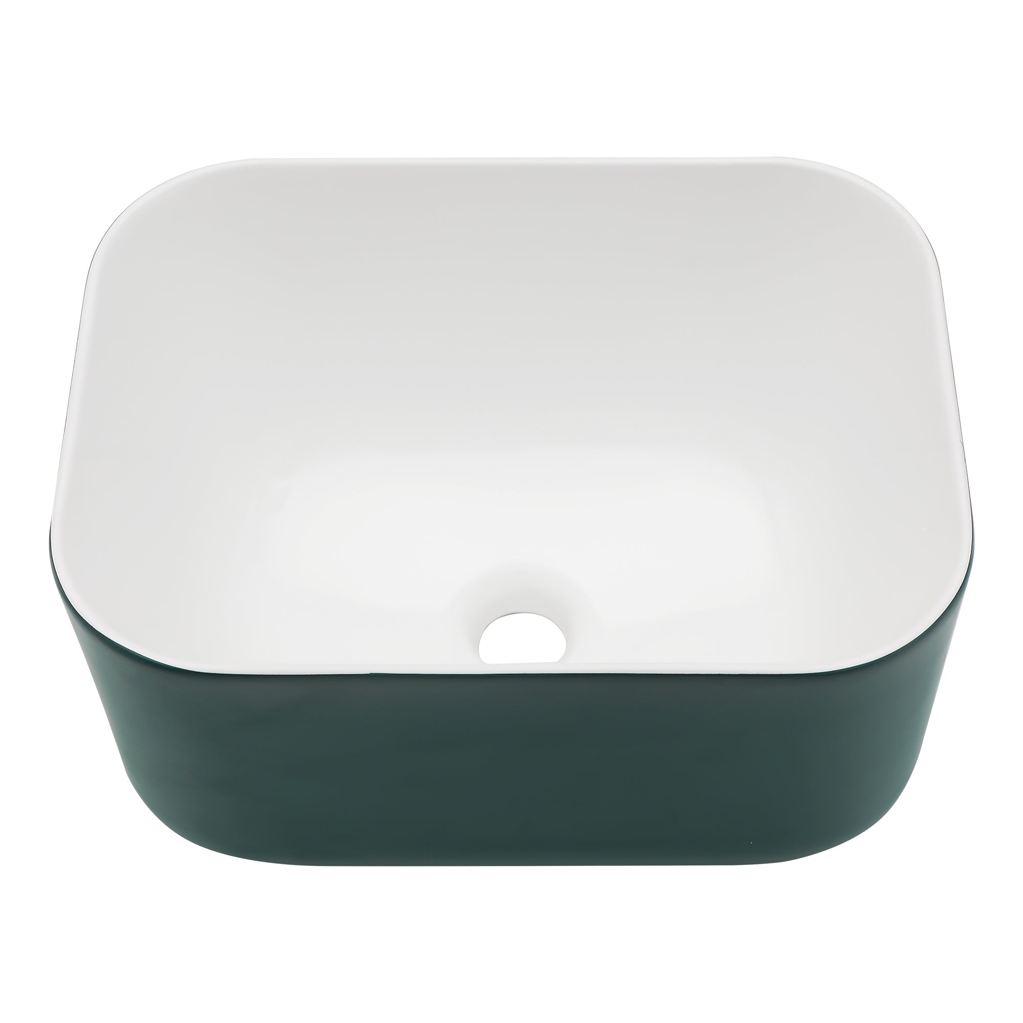 Elegant Ceramic Square Vessel Bathroom Sink with Green and White Finish, 16x12 Inch