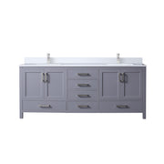 Dark Grey Double Bath Vanity 80 in. W x 22 in. D, White Quartz Top, and Faucet Set