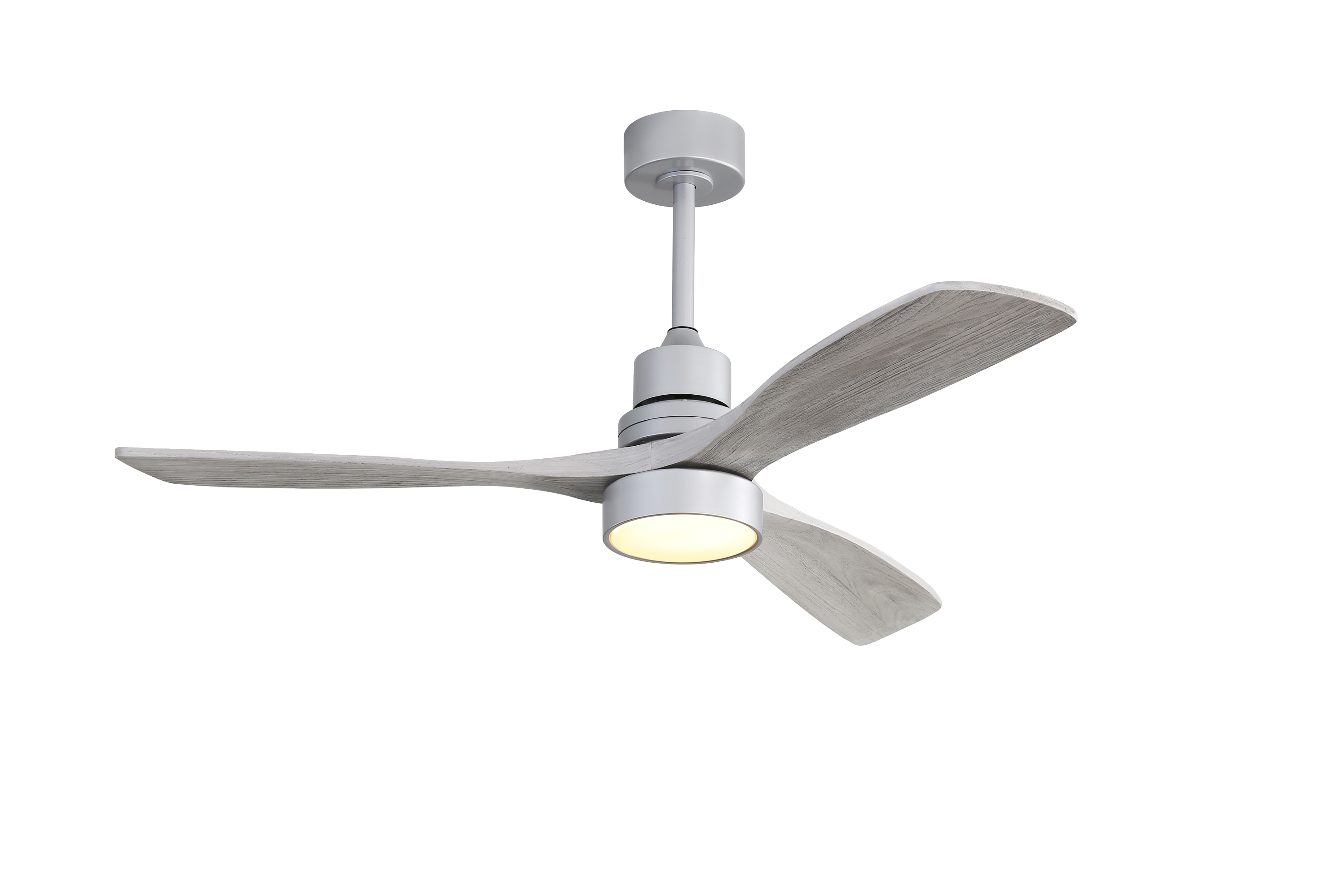 52 Inch Ceiling Fan Light With 6 Speed Remote Silver 3 Wood Blade Reversible DC Motor For Bedroom