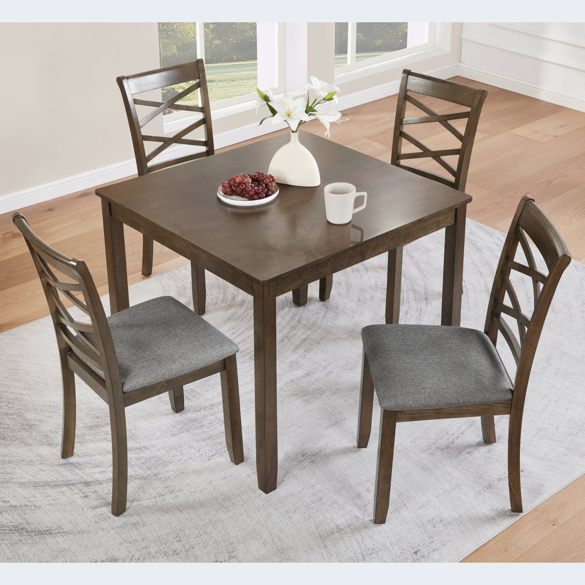 Elegant 5-piece Wooden Dining Table Set with 4 Chairs, Dining Table Set for 4 People, Modern 4 Person Dining Table Set for Living Room, Kitchen and Dining Room, Walnut