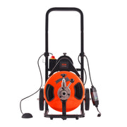 Drain Cleaner Machine 100 FT x 1/2 Inch, Sewer Auger Auto Feed with 4 Cutter & Air-activated Foot Switch for 1' to 4' Pipes, Orange, Black