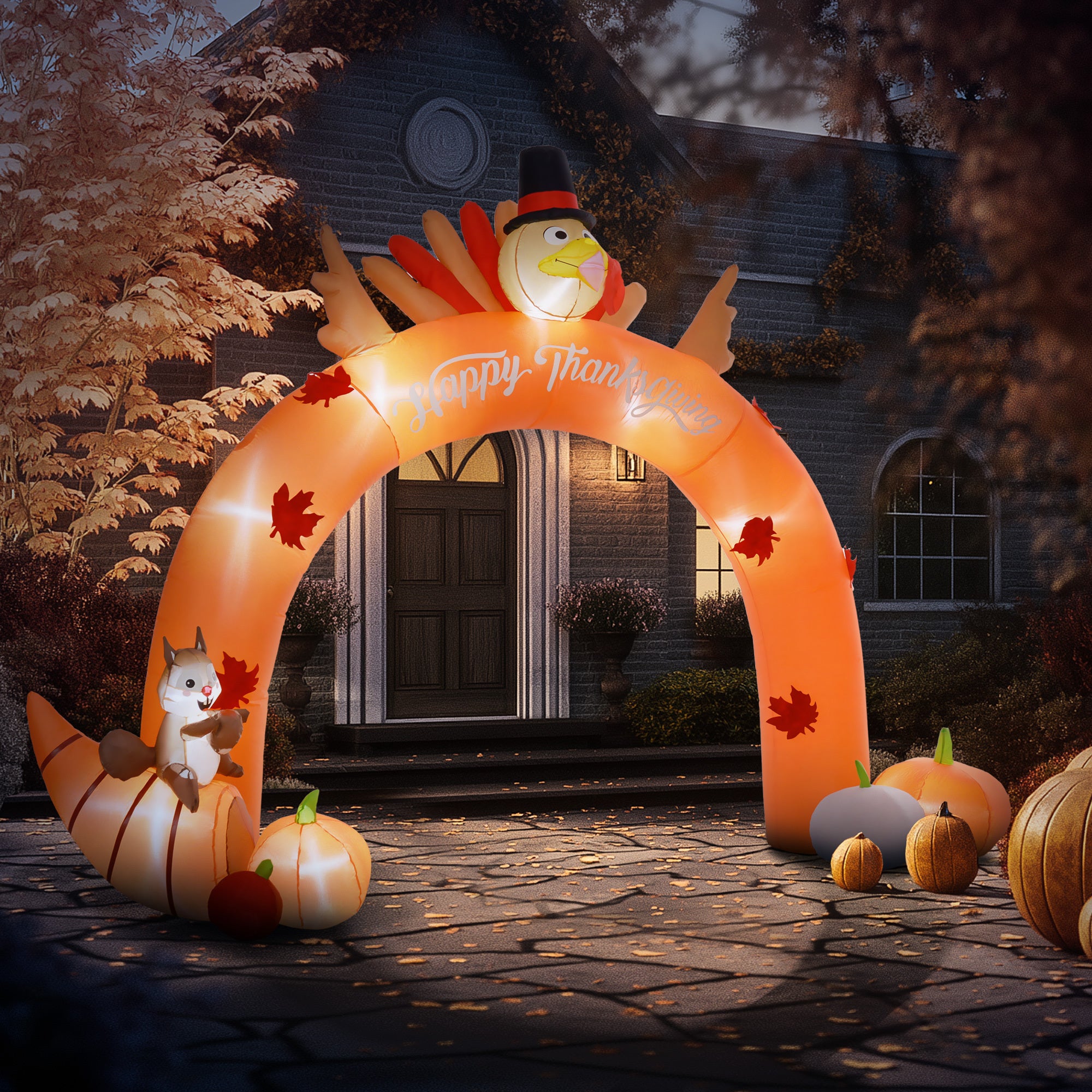 Thanksgiving Turkey Archway, Inflatables Outdoor Decorations, Blow Up LED Yard Display for Holiday