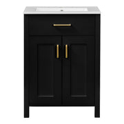 Luxurious 24' Bathroom Vanity Combo with Ceramic Sink, Space-Saving Design, Black, Solid Wood and MDF