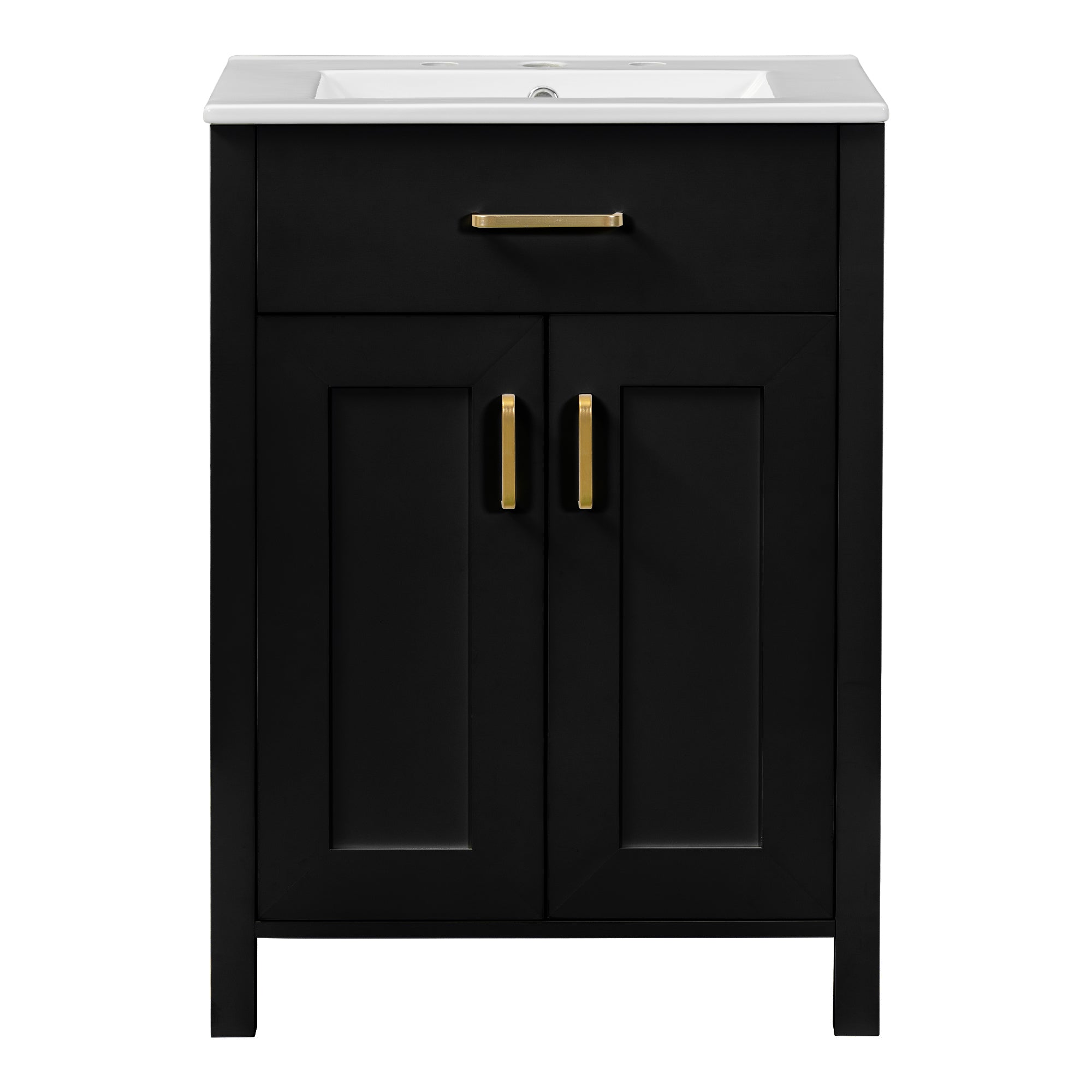 Luxurious 24' Bathroom Vanity Combo with Ceramic Sink, Space-Saving Design, Black, Solid Wood and MDF