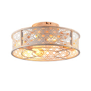 20' Flower Style Iron  Ceiling Fans With Remote Control,Flush Mount Caged Ceiling Fan  for Bedroom, Living Room--NOT Included Bulbs-Retro White