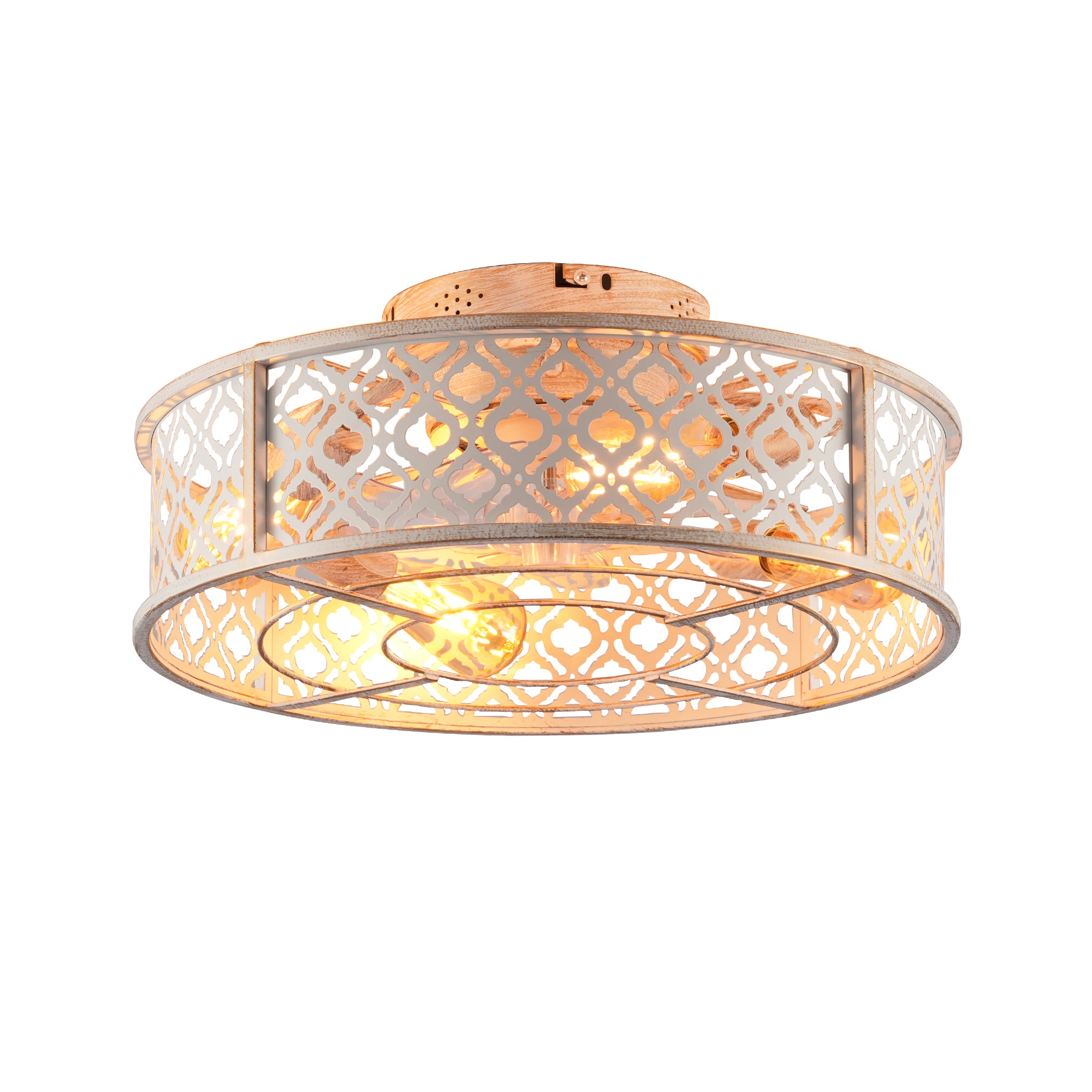 20' Flower Style Iron  Ceiling Fans With Remote Control,Flush Mount Caged Ceiling Fan  for Bedroom, Living Room--NOT Included Bulbs-Retro White