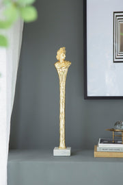 5.5x5.5x28' Elongated Gold Roman Statue on White Marble Base