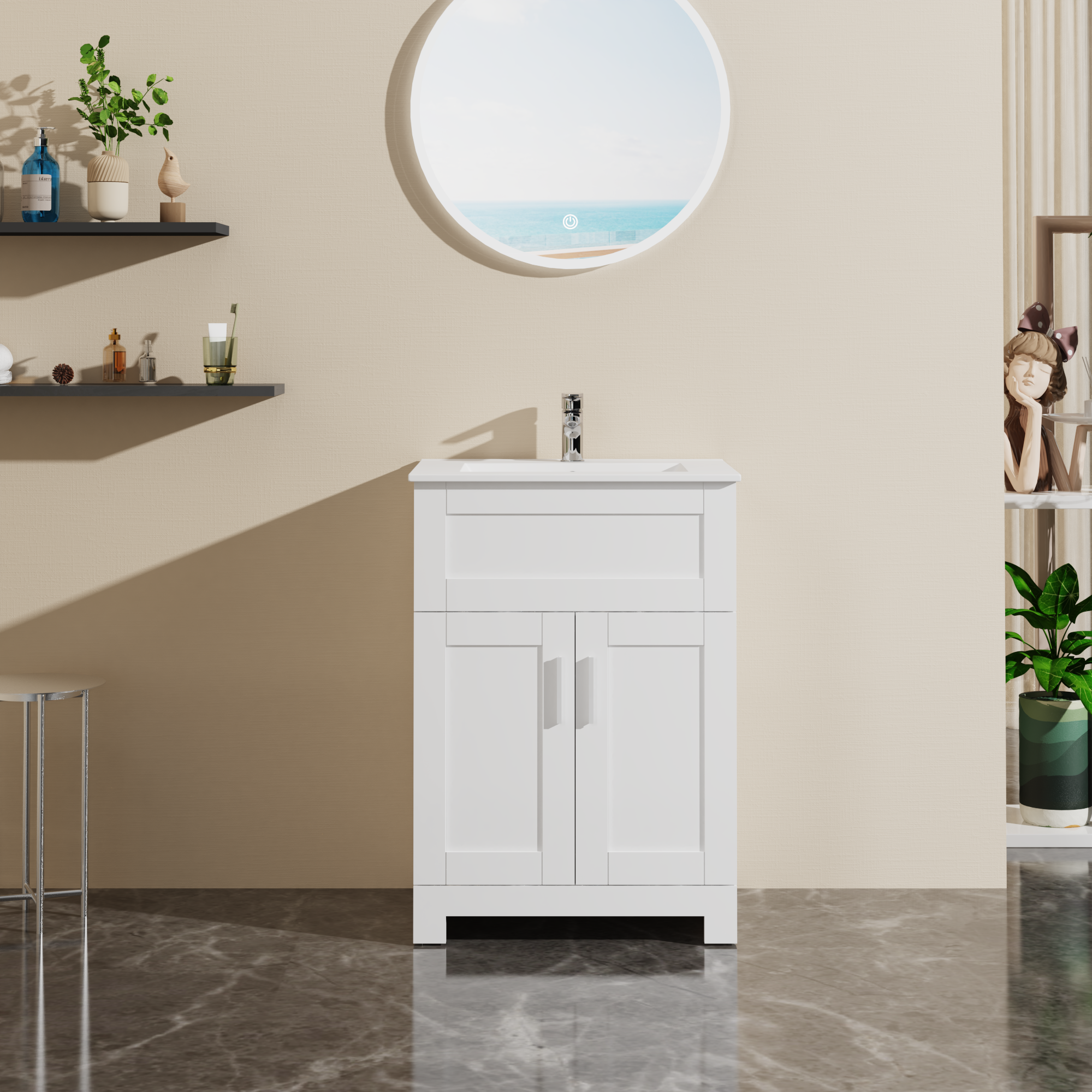 Goodyo 24' Sink Bathroom Vanity Laundry Cabinet Combo, White