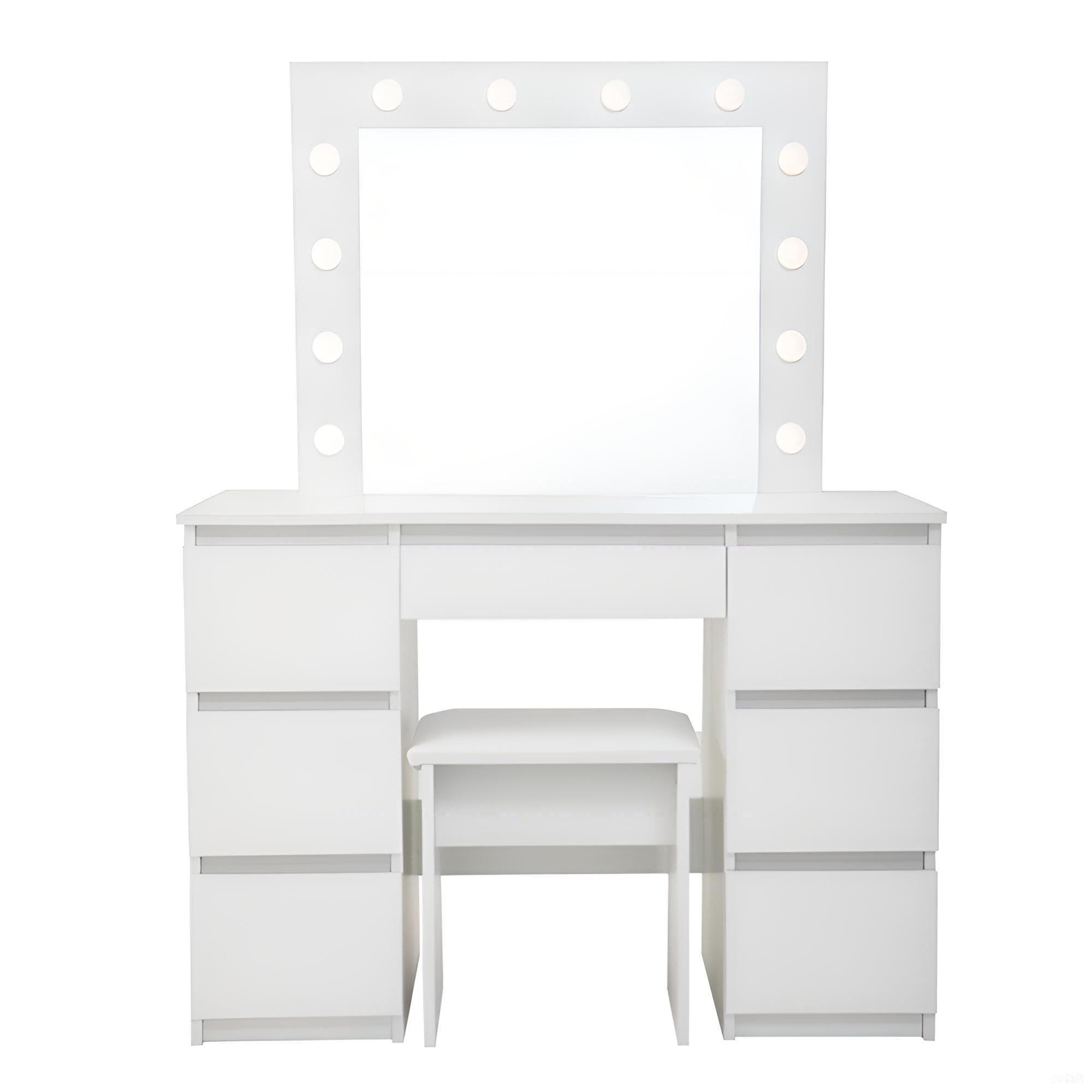 Large White Vanity Tables with Mirror and Light