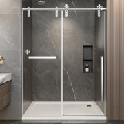 44'-48' W x 76' H Frameless Sliding Shower Door, Brushed Nickel Shower Screen, 5/16' (8mm) Clear Tempered Glass With Explosion-proof Film