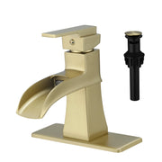 Sink Faucet With Deck Plate Waterfall Nickel Gold with Pop Up Drain and Supply Lines Bathroom faucets for Sink 1 Hole One Handle Faucets Vanity Bath Mixer Tap