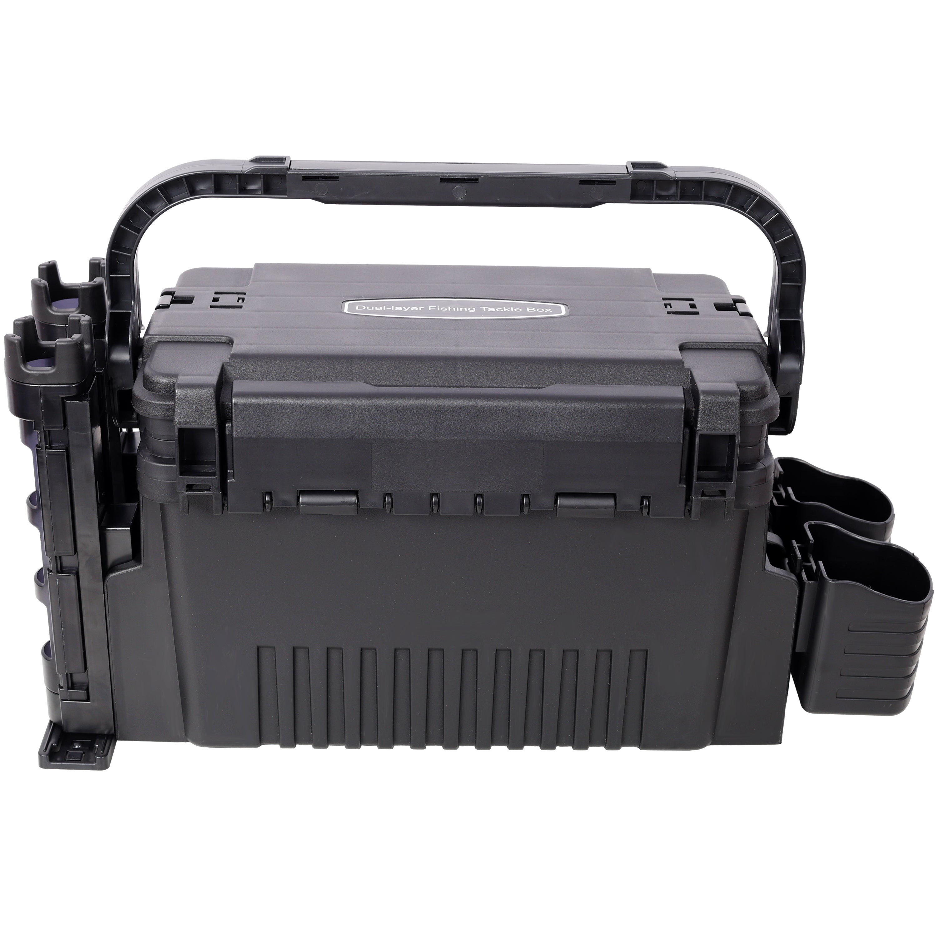 Dual-layer Fishing Tackle Box,Tackle Box Organizer Fishing Box Large,With 2pcs Rod Holder,2pcs Cup Holder,1pc Carring Strap,Black