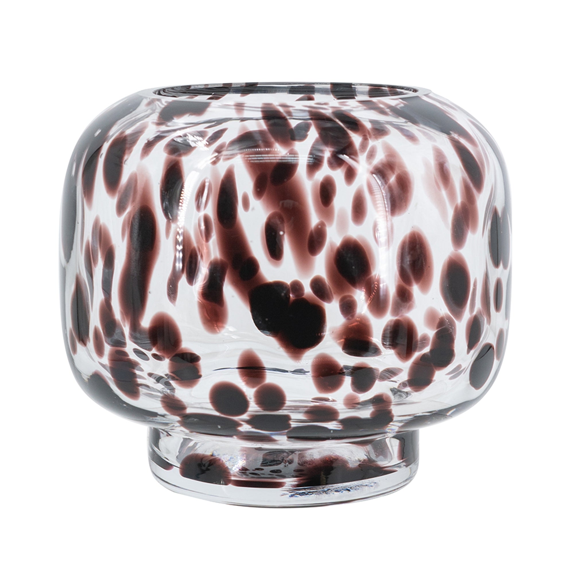 D6.3x5.7' Clear Glass Accent Vase with Artistic Amber Spots