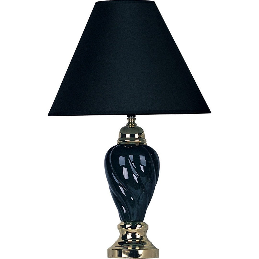 22' Tall Ceramic Table Lamp, Urn-Shaped with Black finish, Linen Shade