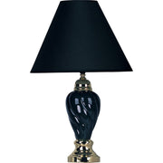 22' Tall Ceramic Table Lamp, Urn-Shaped with Black finish, Linen Shade