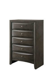 1Pc Contemporary 5 Drawer Chest Gray Finish Solid Wood Wooden Bedroom Furniture